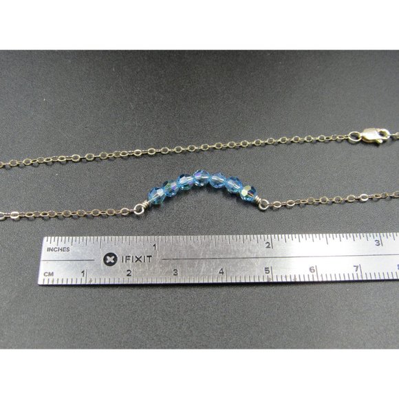 16 Inch Sterling Silver Simple Blue Crystal U Shape Necklace - Picture 4 of 5
